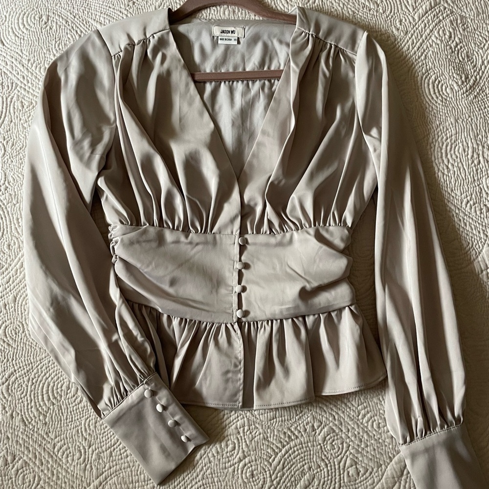 Jason Wu satin long sleeve peplum blouse